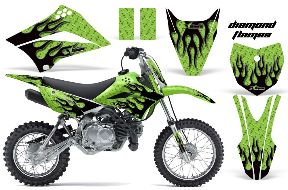 Kawasaki KLX 110L 10-11 NP Graphic Kit DIAMOND FLAMES-BLACK GREENBG